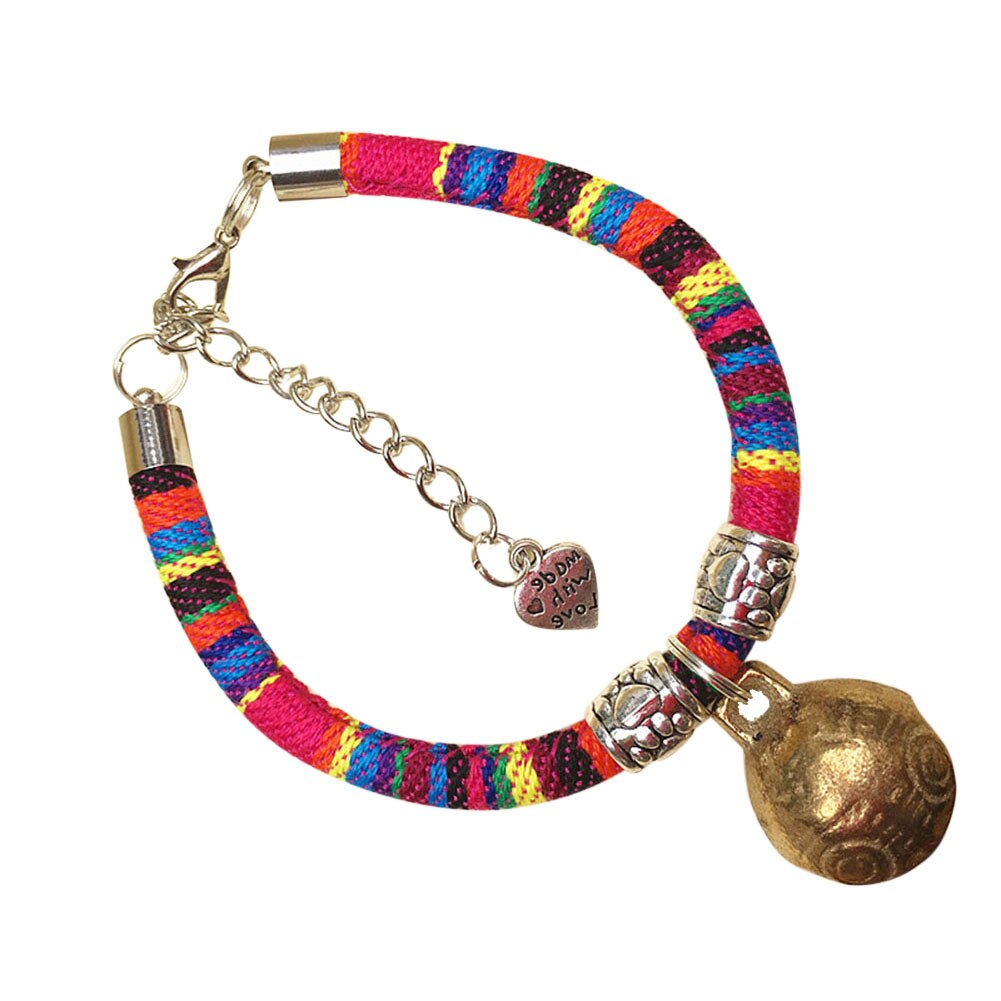 Pet Leash Collar With Big Bell Colorful Ethnic Style Kitten Puppy Necklace Collars for Cats Dogs XHC88: Multicolor / M