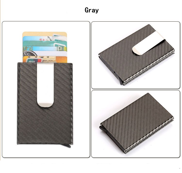 BISI GORO RFID fibra de carbono caja única cartera PU cuero Protector tarjeta de crédito titular Slim Card Case tarjetero hombre: X-2 Carbon Gray