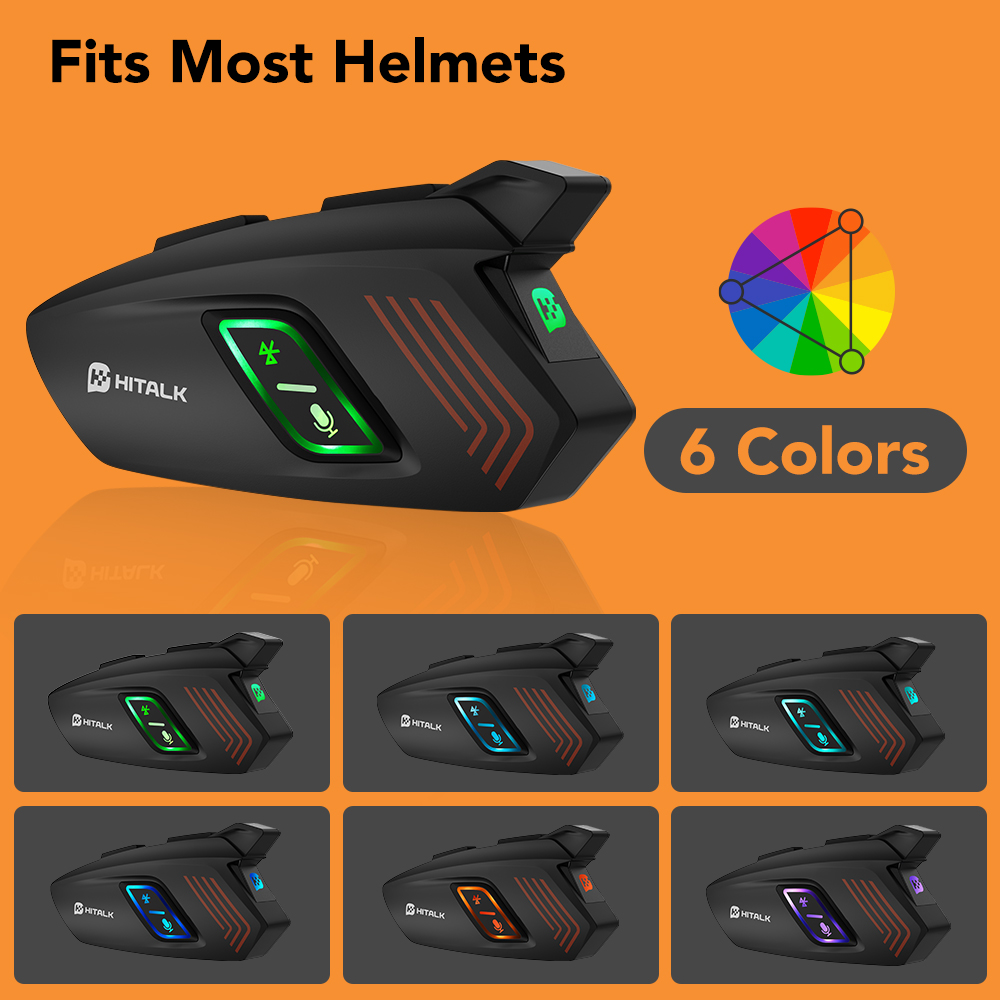 HITALK H1 casque de moto casque Bluetooth casque sans fil avec appel mains libres commande vocale lumières d'ambiance