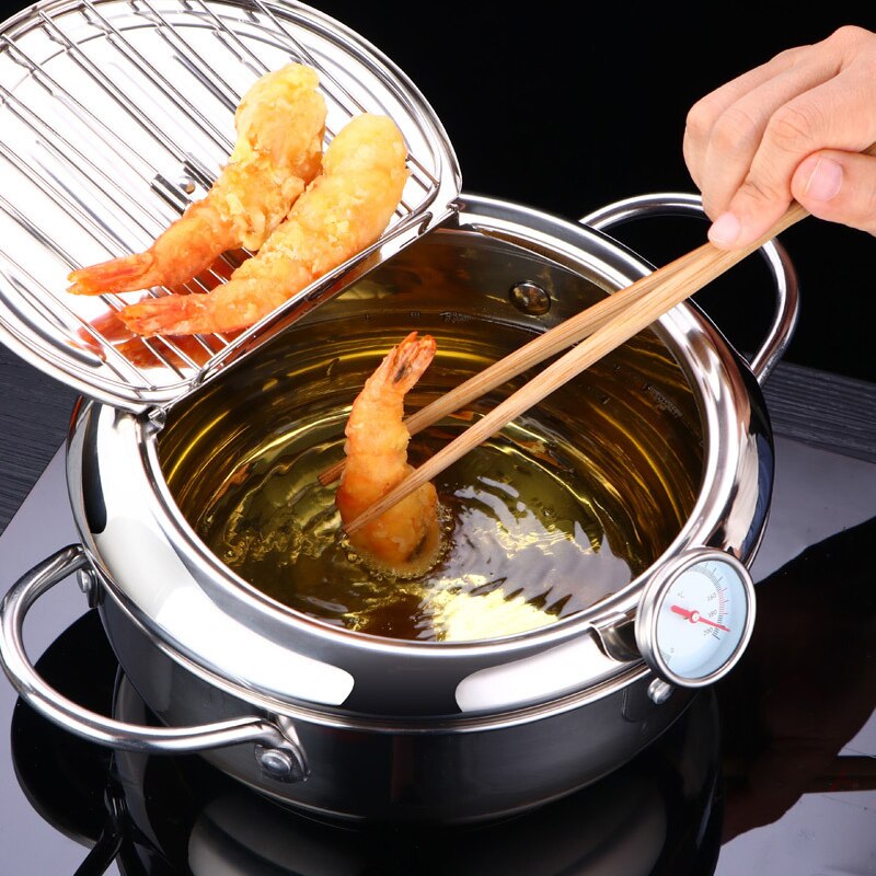 Wilona Huishoudelijke Temperatuur Gecontroleerde Japanse Tempura Kleine Rvs Friteuse Pot Friteuse Inductie Fornuis Cover Pot