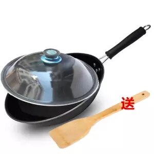 Emalj wok hushållsobelagd bärbar gasspis rundbottnad gryta induktionshäll rostar inte stekpanna med non-stick lock: 32cm med lock
