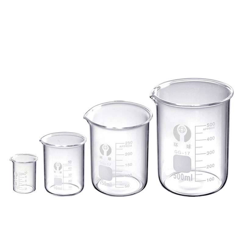 5ml/10ml/50ml/100ml genomskinliga glasmätbägare bägare kemi lab glasskola kontorsmaterial