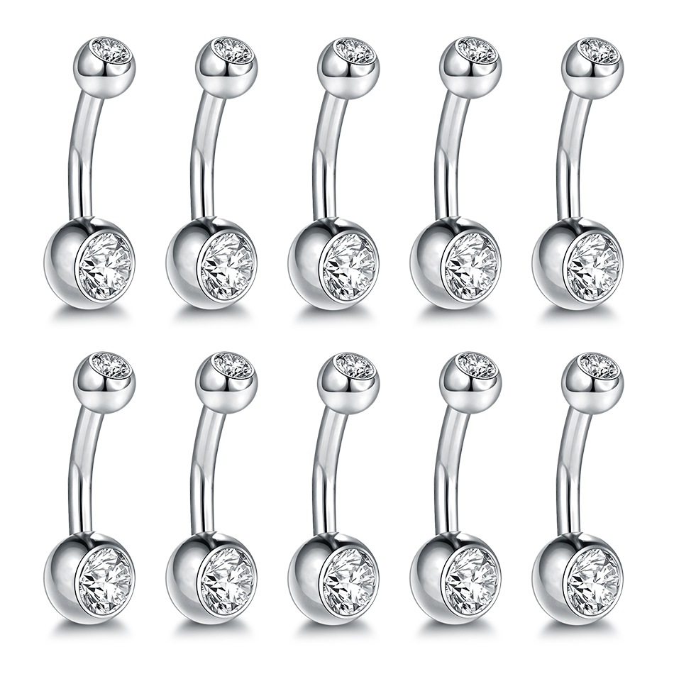 10 stk/parti titanium cz krystal navle ring navle bar piercing 6/8/10/12mm mave nobril piercing sexet smykker til kvinder 14g: Hvid / Lysegul guldfarve