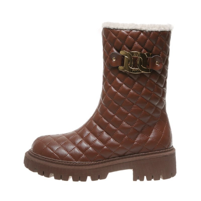 Winter Vrouwen Martin Laarzen Antislip Plus Fluwelen Dikke Warme Katoenen Schoenen Snowboots Wilde Dikke Zool Chelsea korte Laarzen: Bruin / 40