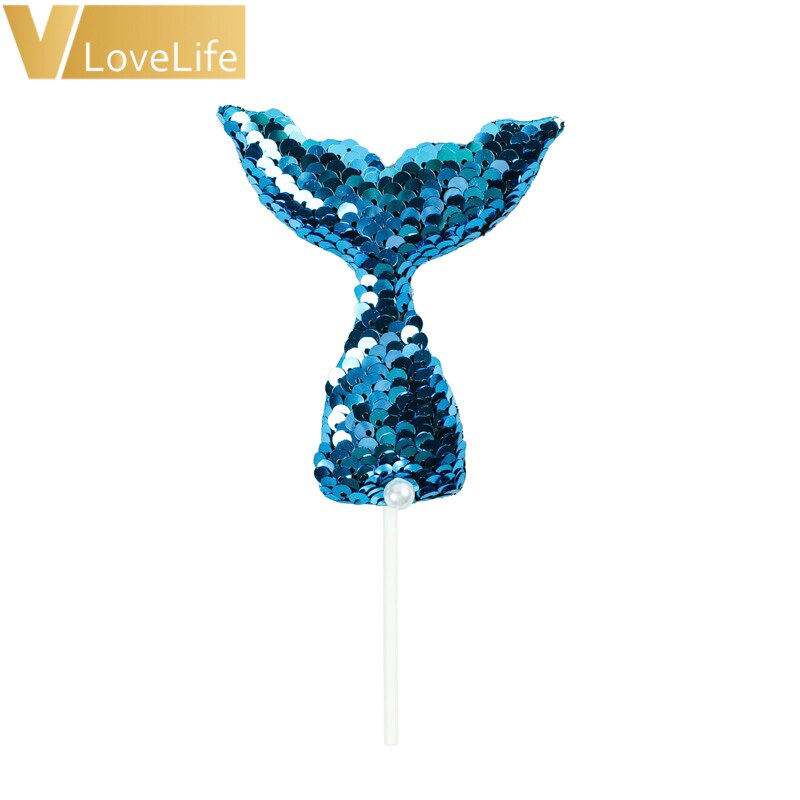 Glittering Mermaid Tail Cake Topper Under The Sea Ocean Theme Birthday Party Sequin Cupcake Decor Wedding Baby Shower Supplies: blue style A