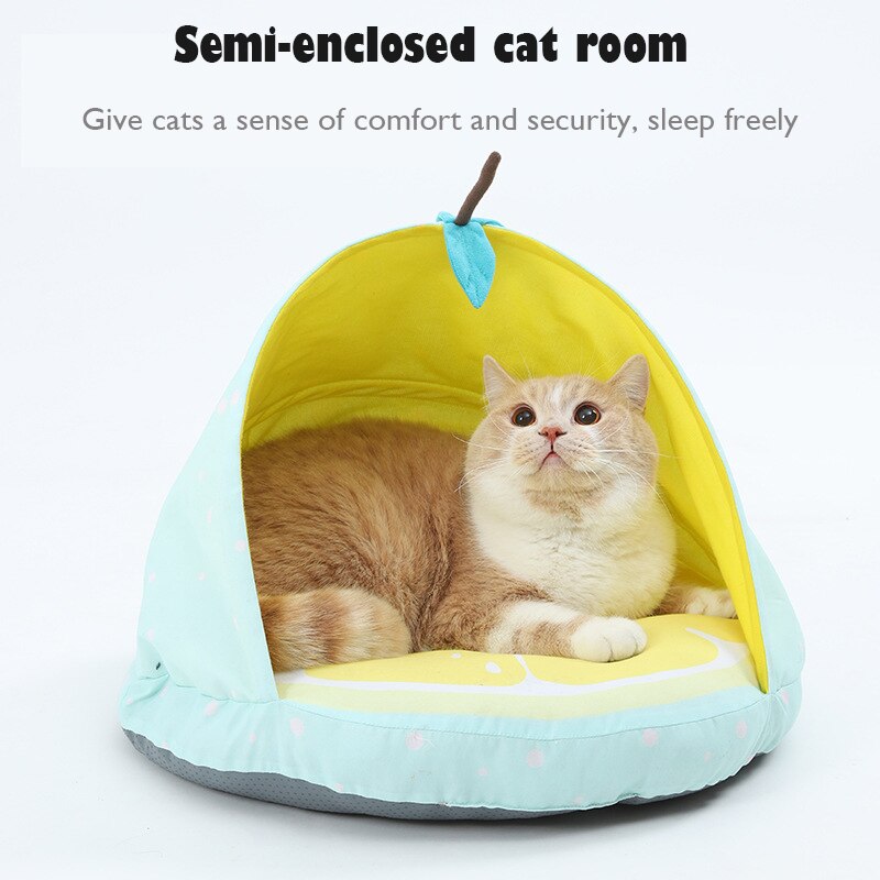 Cama fresca para gatos y perros, cama nido para perrera, cueva de fruta bonita, saco de dormir para casa, tienda plegable para mascotas, camas cómodas para gatitos de verano