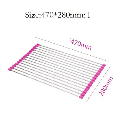 Foldable Dish Drying Rack Multi-Use Kitchen Silicone Drainer Over Sink Fruit Vegetable Meat Organizer Tray Drainer: A-15-Red(L)