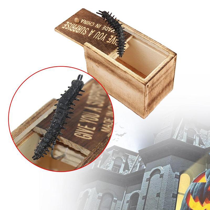 Funny Scare Box Wooden Prank Spider Hidden In Case Prank-Wooden Scarebox Interesting Novelty Play Trick Joke Toys Halloween