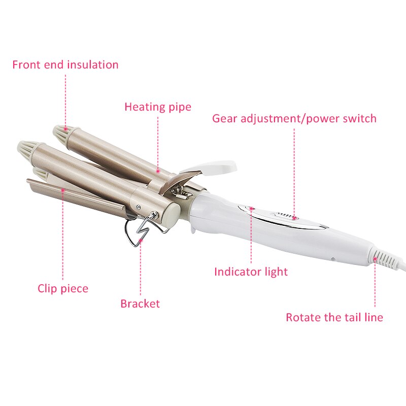 Kemei-modelador de cachos profissional, aparelho de ferro e cerâmica para encaracolar e ondular o cabelo, modelador de cabelos com três cilindros, elétrico, 35d