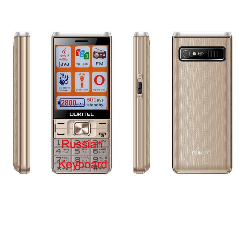 Oukitel L2801 Senior Mobiele Telefoon Gsm Fm Supter Torch Drie Triple Sim-kaart Java Lange Standby Russische Toetsenbord Micro sd MP3: Gold RU keyboard