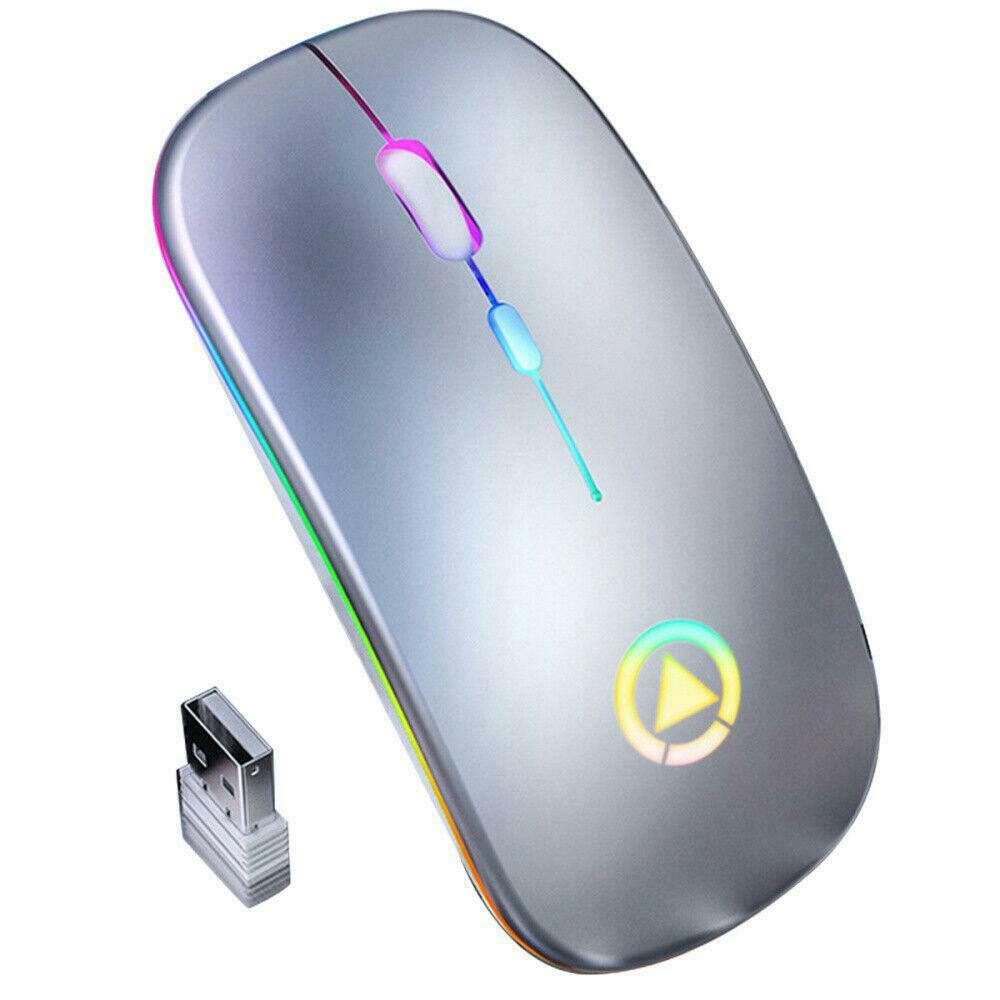 Wireless Mouse Rechargeable Silent Mouse 2.4GHz USB Optical Ergonomic Mice LED Backlight Game Gaming Mouse For PC Laptop Gamer: Gray
