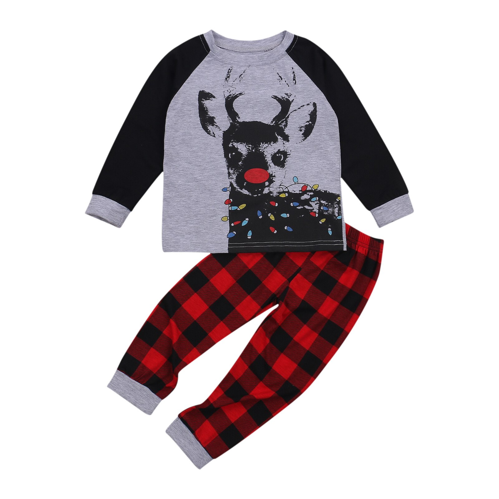 FOCUSNORM 1-7Y Kleinkind Baby Mädchen Jungen Schlafanzug einstellen Homewear Weihnachten Druck Langarm zur Seite fahren Spitzen Hosen 2 stücke: Schwarz / 5T