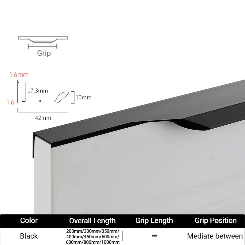 Maniglie nascoste Maniglie lunghe per armadi da cucina Manopole per cassetti in lega di alluminio Maniglia per porta dell'armadio Maniglie per armadi: 6XL / nero