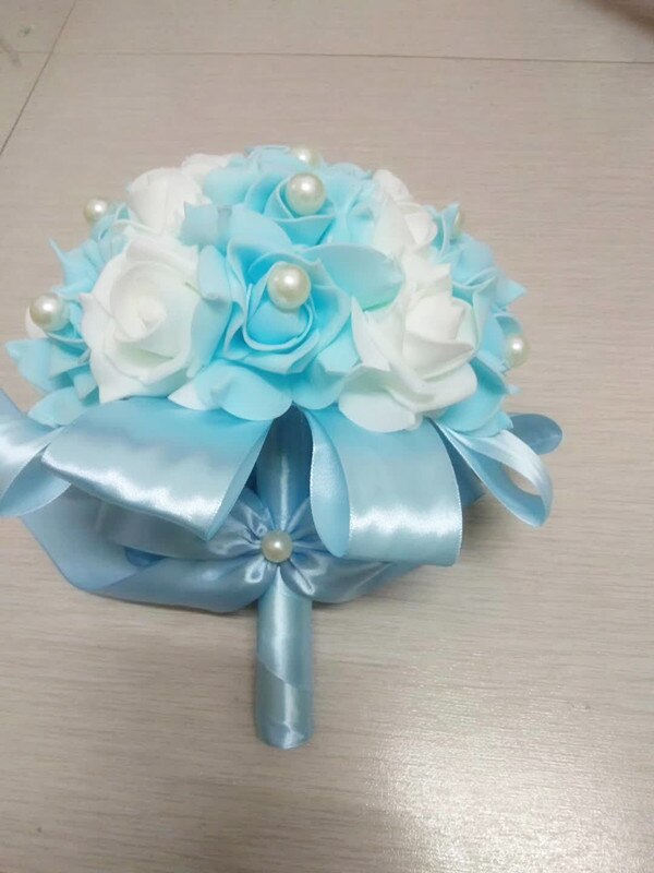 AYiCuthia Bruid Bloemen Romantische Bruiloft Kleurrijke Bruidsboeket rood roze en paars bruidsboeket S1: Blue