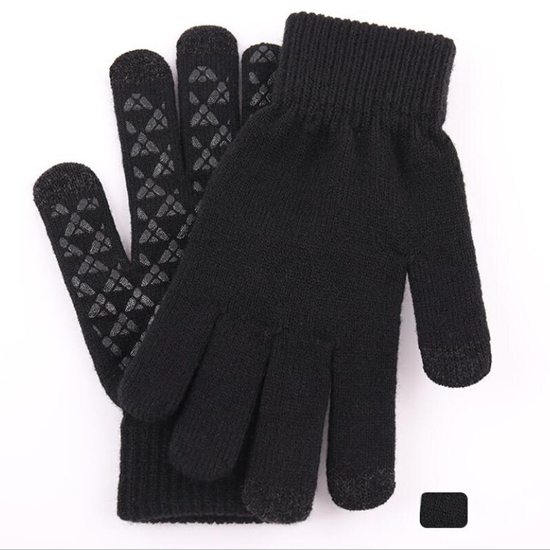 Winter Men Knitted Gloves Touch Screen Male Mitten Thicken Warm Solid Men Business Gloves Autumn: Black