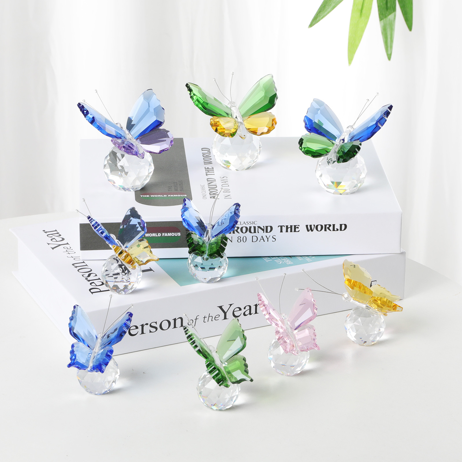 1 pçs borboleta de cristal com bola estatueta casa decoração casamento artesanato vidro coleção ornamentos mesa lembrança presentes