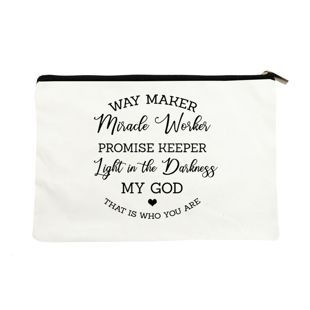 Miłość jezus kosmetyczki torba dla kobiet rozmiar podróży makijaż torebka na suwak torebka płótno ołówek szminka torba mój bóg Christian: W17153-TBWH-D