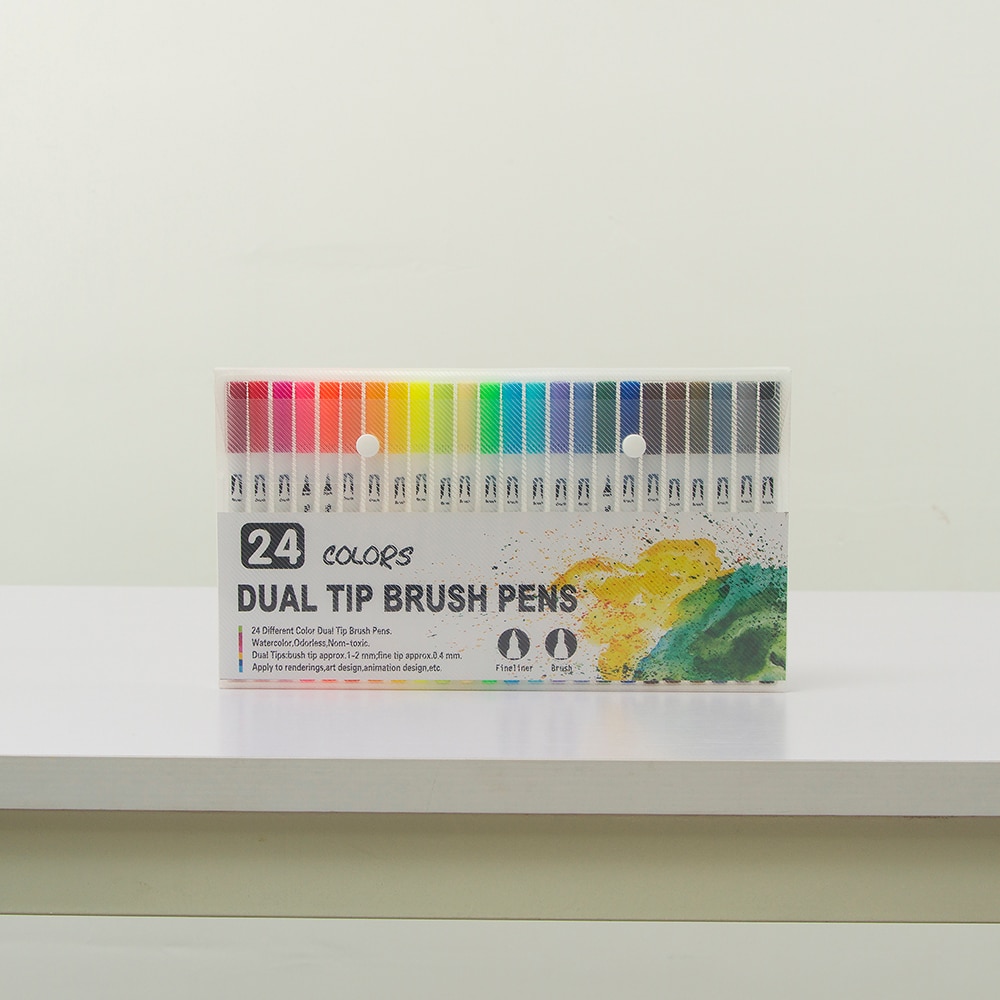 12/24/36/48/72/100/120 dobbeltspids vandfarve kunstmarkør, pensel highlighter pen til håndbogstaver skitsering note: 24 farver hvid