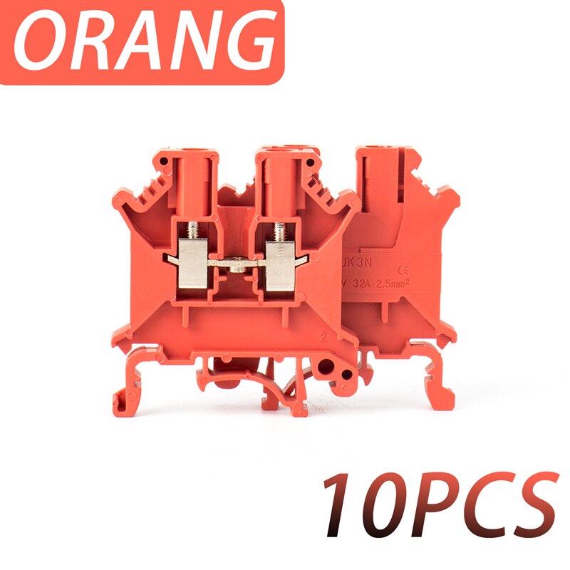 10Pcs Din Rail Terminal Block UK-5N Connductor Universal Class Screw Wire Connector Strips Disassemble assembly: Orange-10PCS