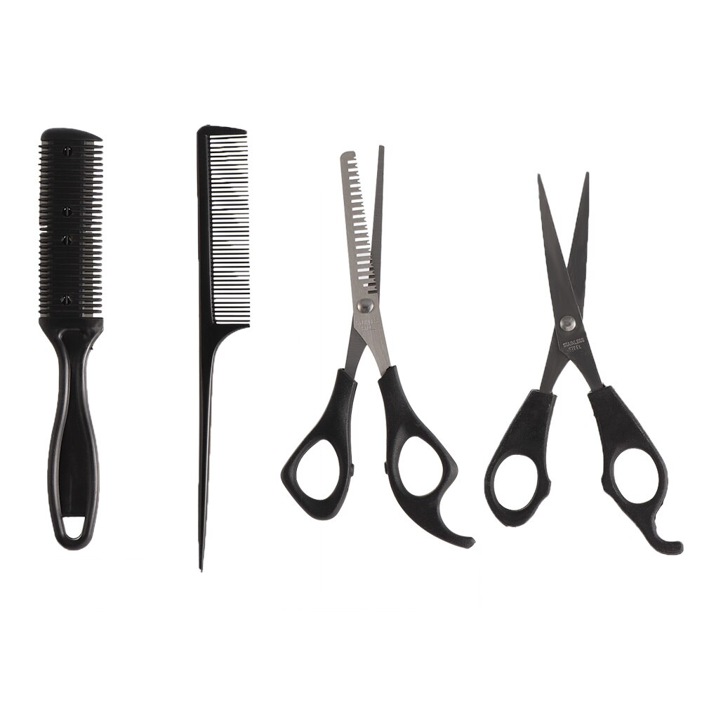 4 stk salon barber frisør sæt hårklippe saks kam tyndere saks flade tænder barber styling værktøj: Default Title