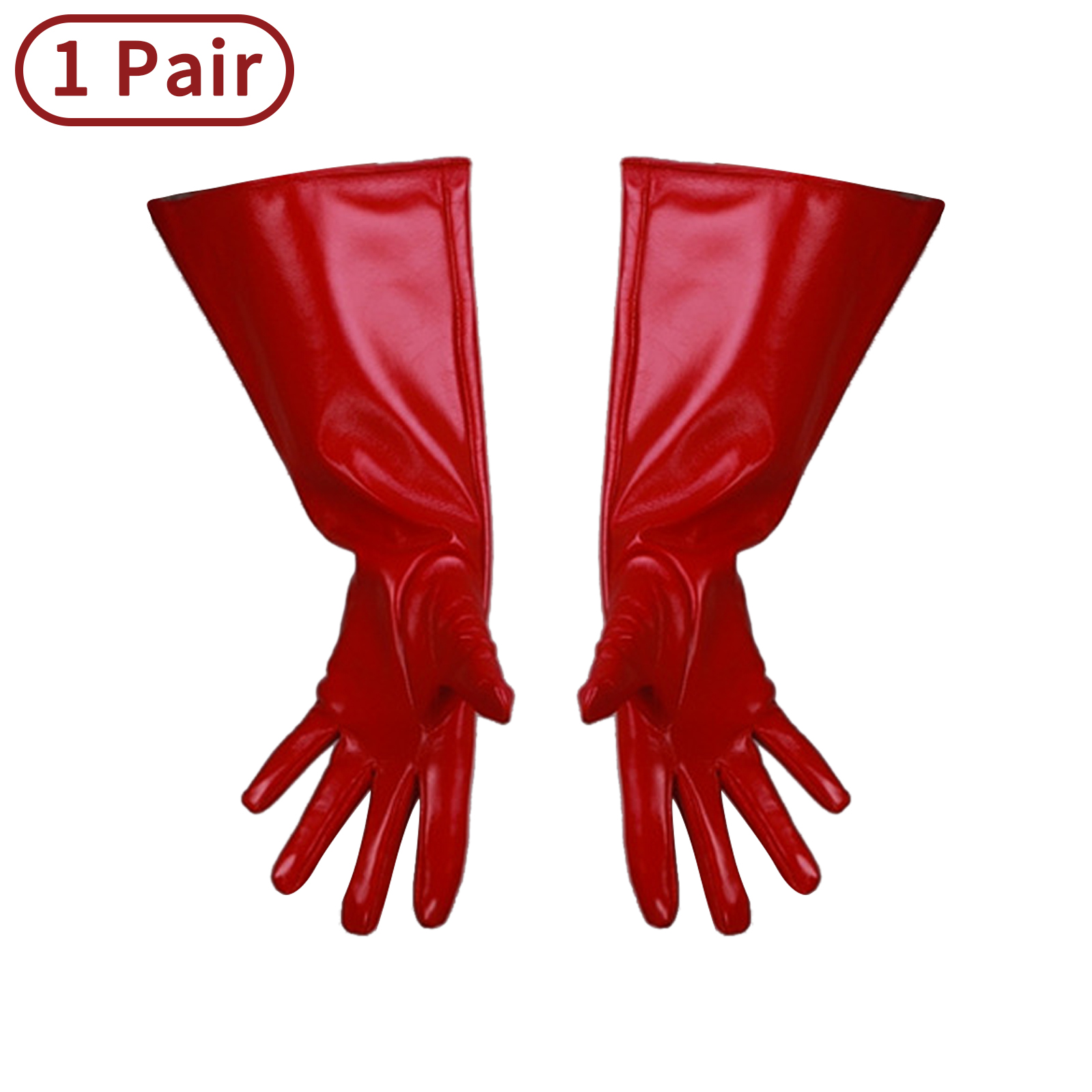 Steampunk Wide Cuffs Gloves Men Women Glossy Patent Leather Glove Cyberpunk Costume Accessories Latex Leather Wide Glove: Red