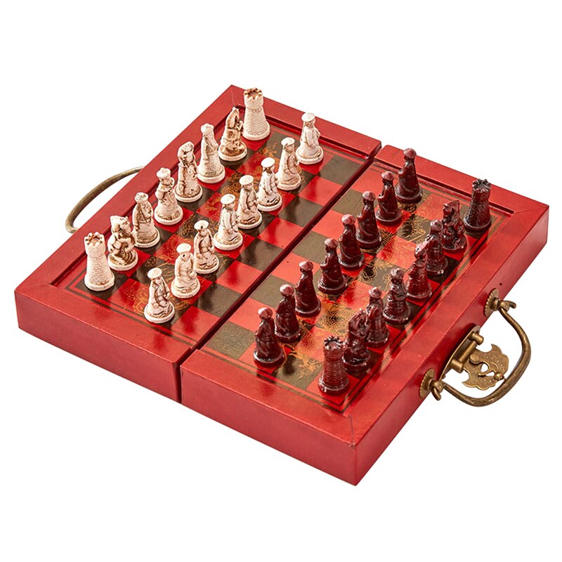 Chess Antique Three-dimensional Chess Resin Piece Small Folding Chess Board Set Travel Entertainment Parent-child: The qing army