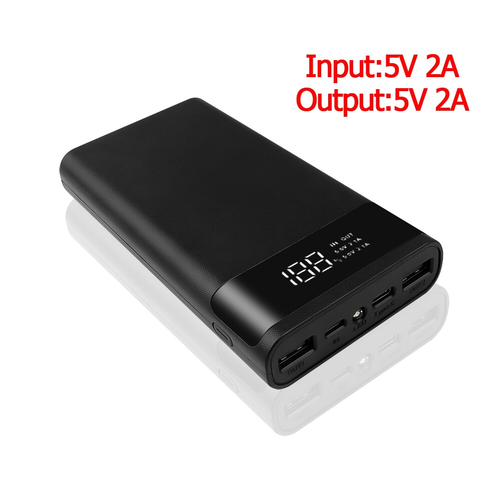 Battery Storage Box Power Bank Battery Box QC 3.0 Fast Charger Type-C Micro USB 5V Mobile Phone Charger Box Quick Charge: Black