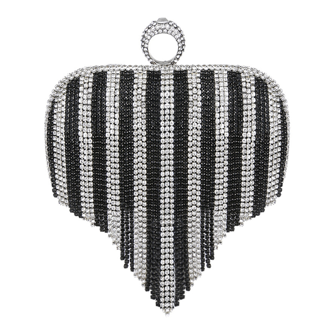 Pochette à pompon en strass pour femmes, Vintage, épaule, argent, , fête de mariage, chaîne, soirée: 3sliver and 3black