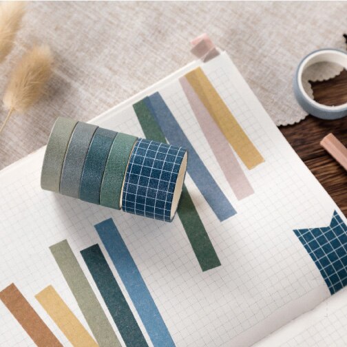 10 Rolls Retro Pure Color Masking Tape Sticker Forest Color Collage Junk Journal Material Deco Washi Tape Set DIY Scrapbooking: Forest