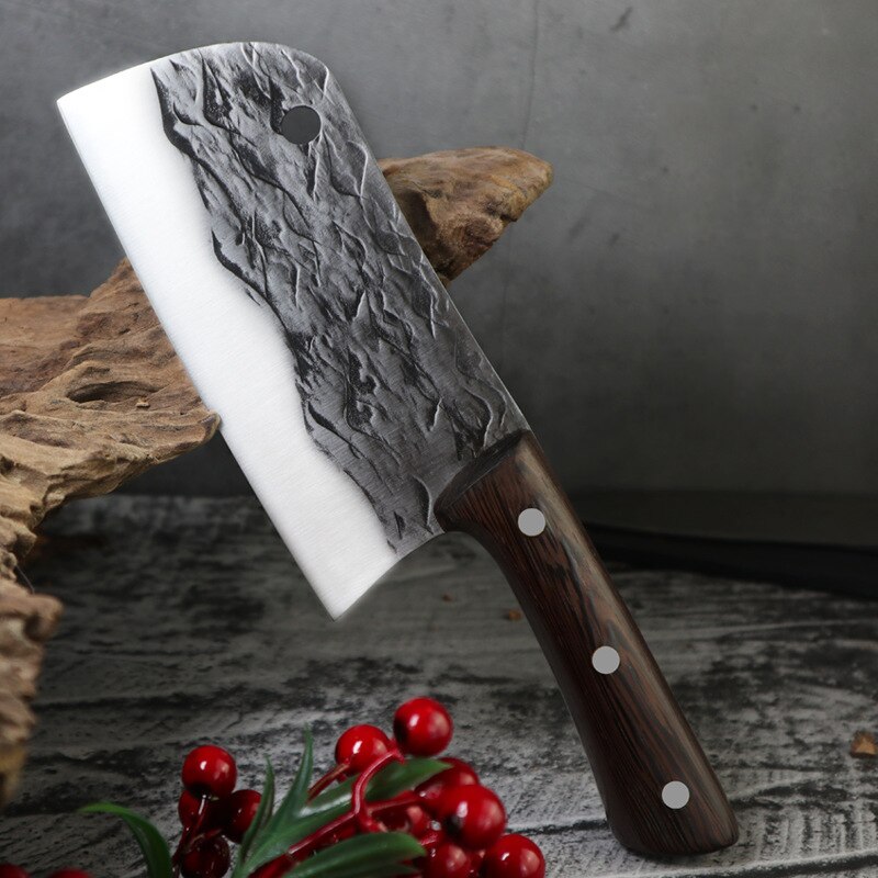 Forged Full Tang Carbon Steel Kitchen Knife Chef Chopper Butcher for Fish Bone Meat Cleaver Lightweight for Women Men