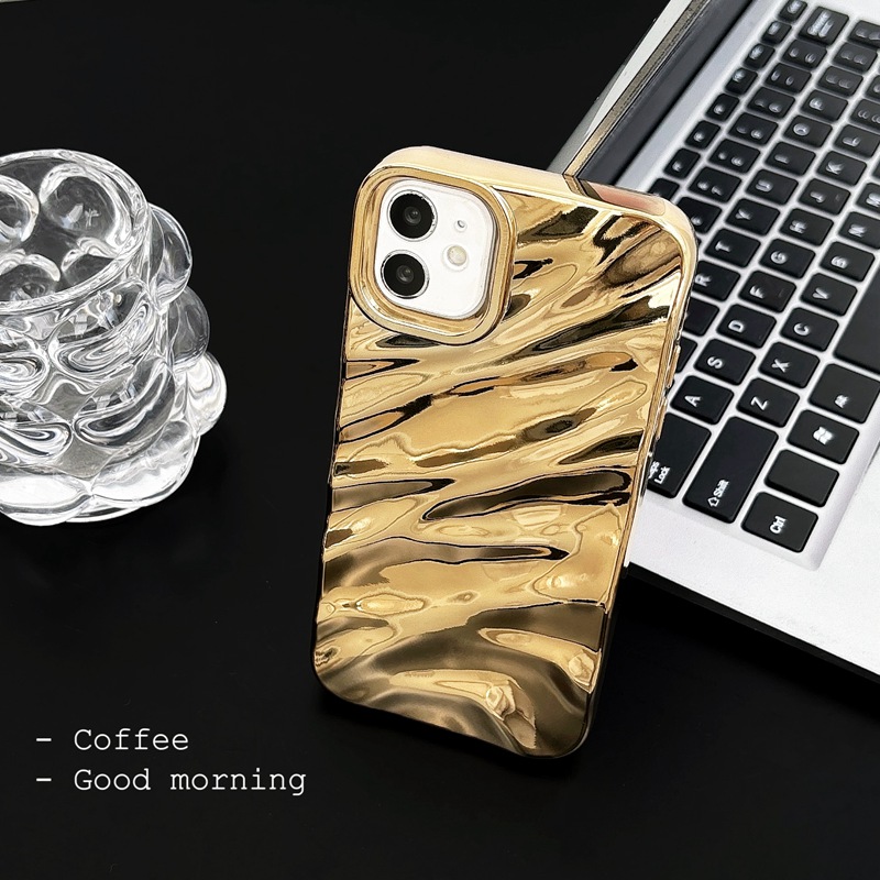 Luxury Curly 3D Wavy Golden Pattern Phone Case For iPhone 15 11 12 13 14 Pro Max X XR XS 7 8 Plus SE Soft Shockproof Cover: ABS