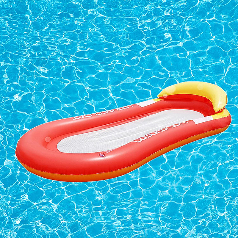 Portable Pool Mat Inflatable Mattress Lounger Head Pillow Sunshade Water Hammock Swimming Pool Accessories Floating Row Chair: Red