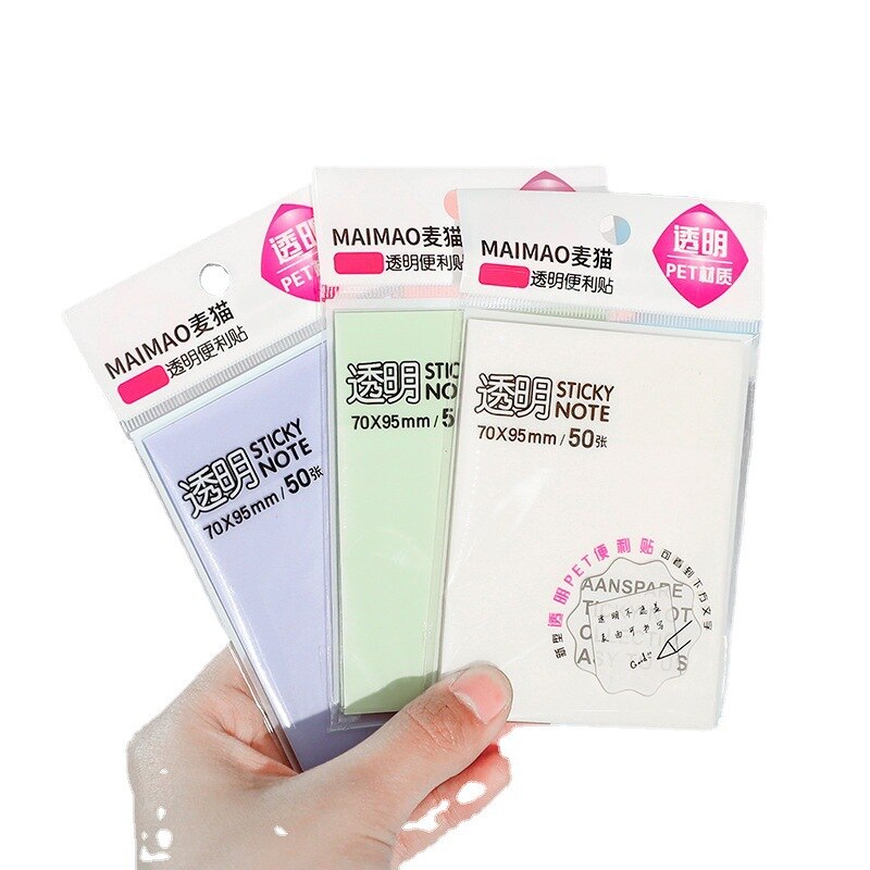 Kawaii Clear Sticky Notes Set 50 Sheets Waterproof Adhensive Notepad Posted it Stationery Stickers School Office Supplies