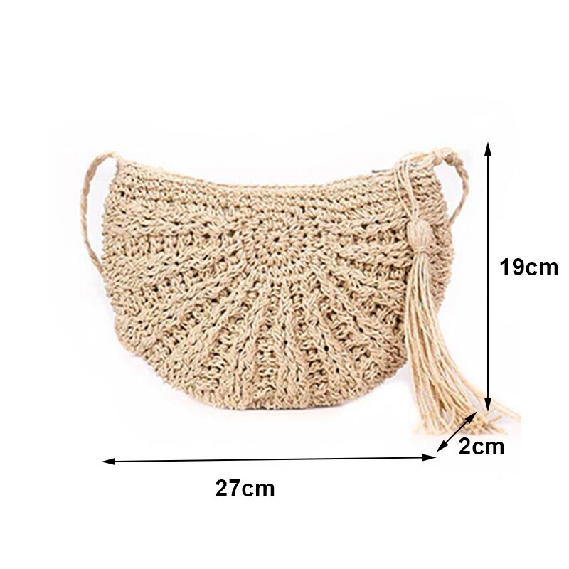 Yogodlns Round Soft Paper Rope Shoulder Bag Tassel Summer Beach Handmade Crossbody Bags Women Hollow Straw Bag Circle Rattan Bag: beige style3
