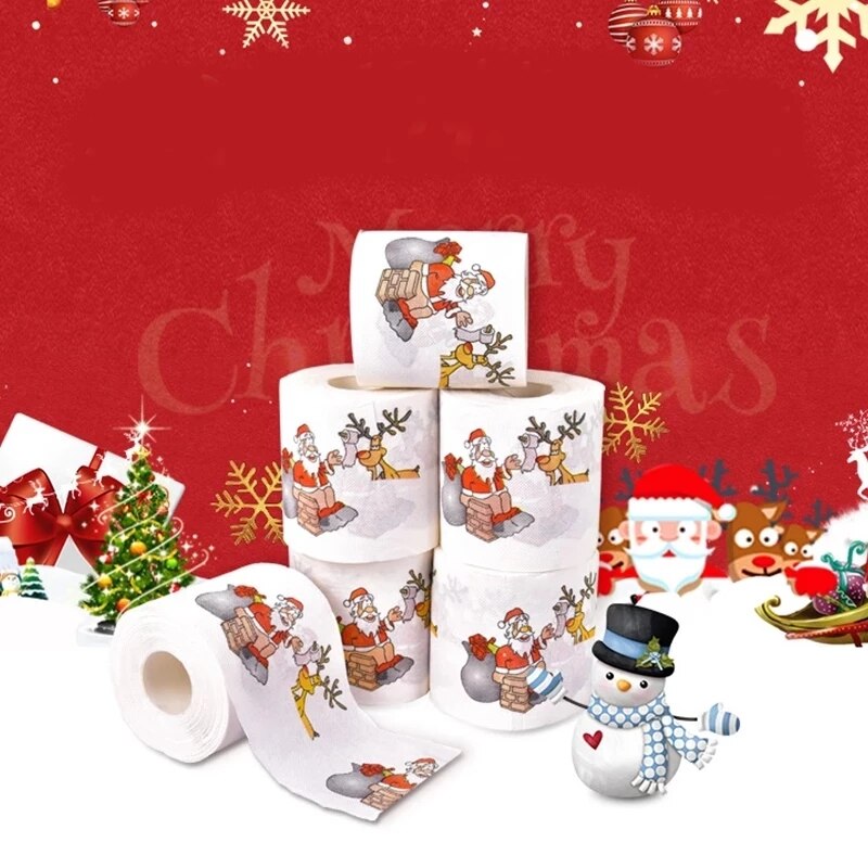 Papier toilette doux coloré motif arbre de père noël, 1 rouleau de papier hygiénique, pour bain, fournitures de maison, décoration