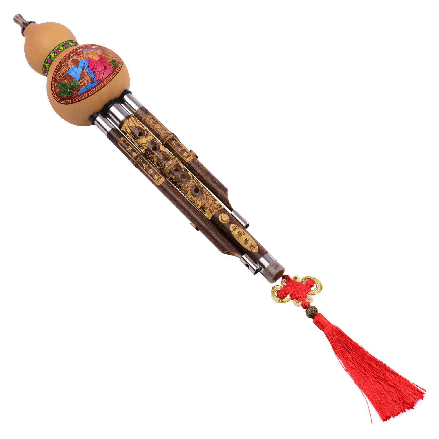 3 Tone C-Key Hulusi Gourd Cucurbit Flute Black Bamboo Pipes Chinese Traditional Instrument with Chinese Knot Carry Case