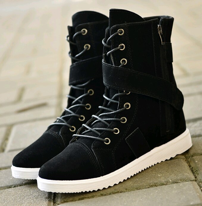 Mokka nahka nilkkurit miesten syksy miesten kengät rento vedenpitävä moottoripyörä isokokoiset saappaat miesten 563: Musta / 10