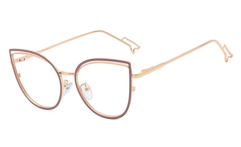 Peekaboo-gafas con filtro de luz azul para mujer, a la lentes transparentes, montura de gafas de ojos de gato ópticas metálicas, montura dorada, color blanco: gold purple frame