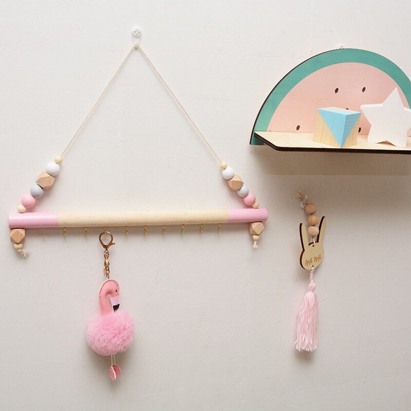 Perchero de madera nórdico INS, perchero con cuentas colgantes para pared, habitación de decoración para niños, ropa, sombrero, manualidad casera para fotografía