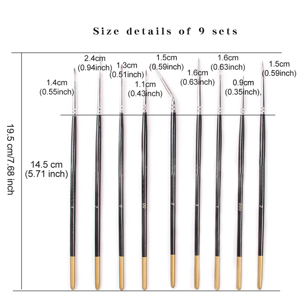 9pcs/Set DIY Acrylic Painting Face Line Drawing Fine Detail Paint Brush Multifunction Students Scale Model For Micro Miniatures