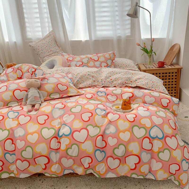 Meisje Beddengoed Set, Dekbedovertrek 200X230 Kussensloop 3 Stuks, beetje Liefde Patroon 200X200 Dekbed Cover, Oranje Kingsize Deken Cover