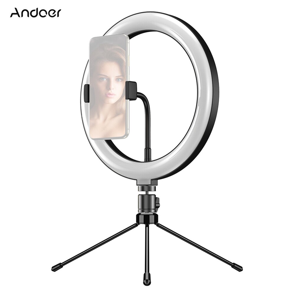 Andoer 10 Inch Dimbare Led Selfie Ring Video Light 3000K-6500K Led Cirkel Licht Cri 96 Met tafelblad Statief 3 Lichtstanden