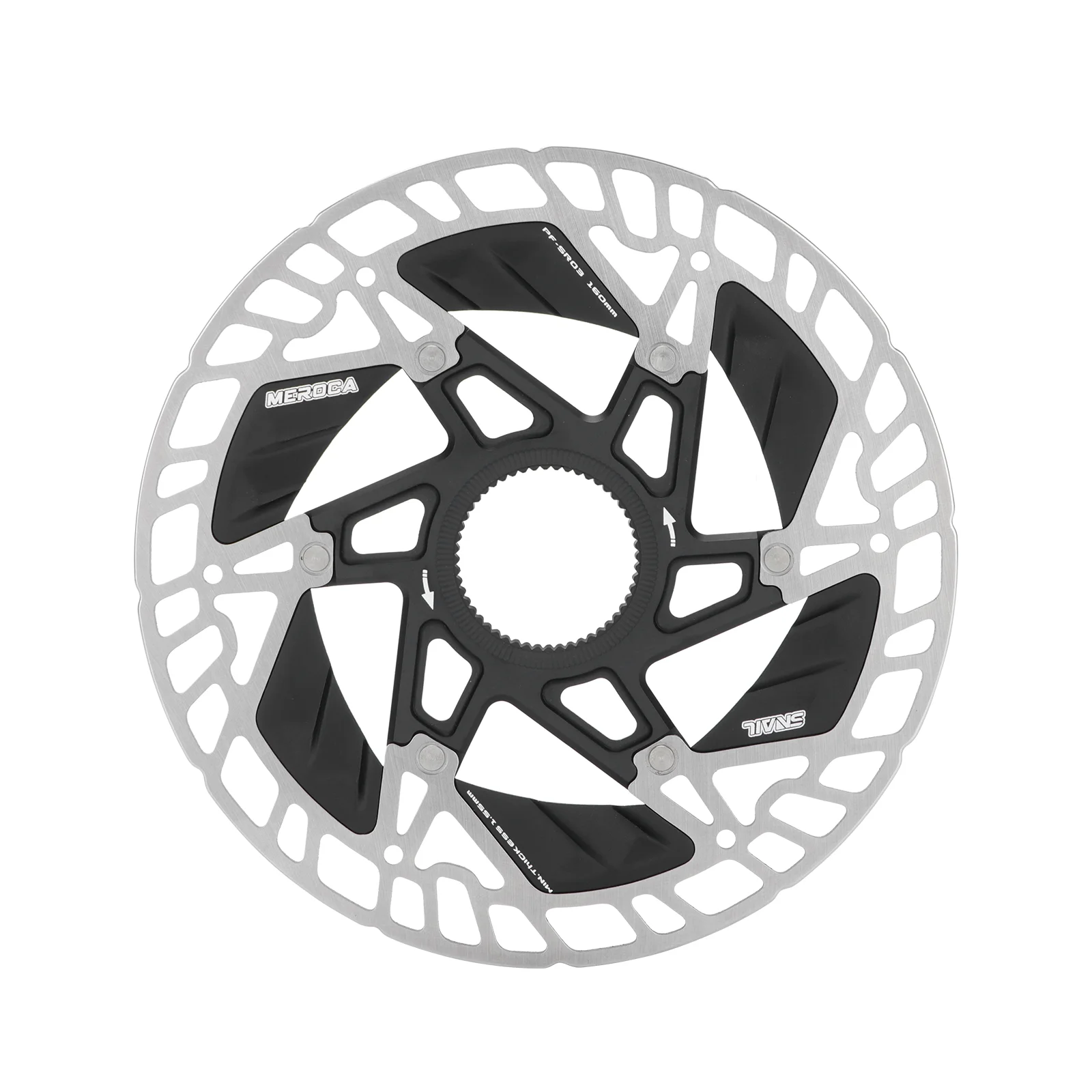 Meroca ultralet cykelbremseskive med 160mm diameter, udhulet 6-- boltet/centrallås, brugt til shimano/sram bremser: Gul