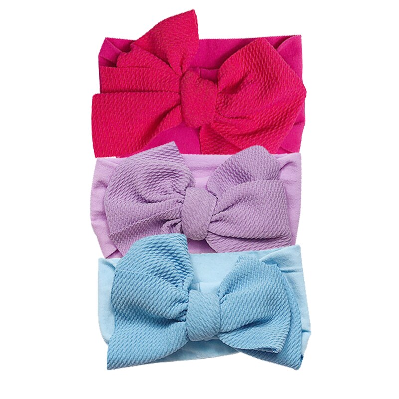 3Pcs/set Big Bows Baby Girl Headband Soft Elastic Nylon Baby Headband Solid Color Toddler Infant Girls Hair Accessories: set 2