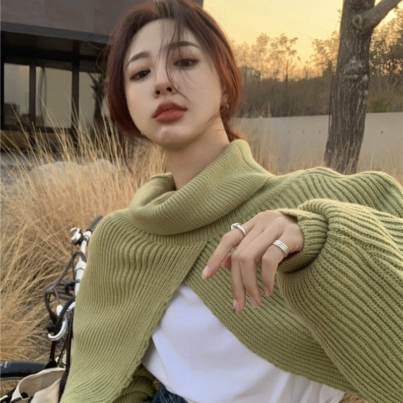 Irregular Turtleneck Shrugs Women Sweaters Loose Autumn Knitwear Bolero Jumpers Leisure Korean Chic Warm Tender