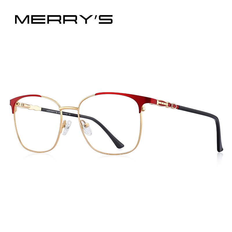 Merrys armação feminina de olho de gato, óculos de grau feminino da moda, retrô, com prescrição para miopia s2114: C04 Red Gold