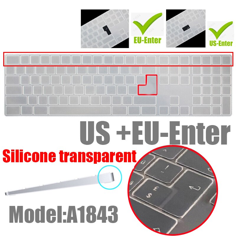 Silicone Keyboard Cover Keypad Skin Protector For Apple Magic Keyboard with Numeric Keypad A1843 MQ052LL/A MB110/B A1243 Imac: A1843 US EU clear