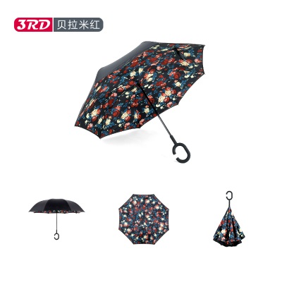 Vindtæt omvendt foldning dobbeltlag omvendt chuva paraply selv stå ud og ud regn beskyttelse c-krog hænder til bil