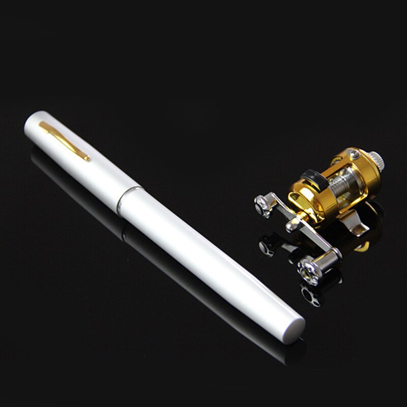 Telescopic Mini Pocket Fishing Rod Aluminum Alloy Pen Fishing Rod Rod Reel: White