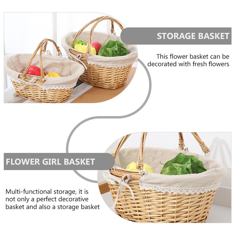 Cesta de mimbre tejida para niñas, cesta de flores para niños, de Picnic, almacenamiento para niños, sauce para niñas de boda